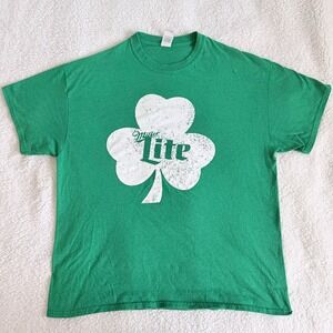 Miller Lite St Patrick's Day Shirt XL Green Shamrock Beer Promo Tee Gildan